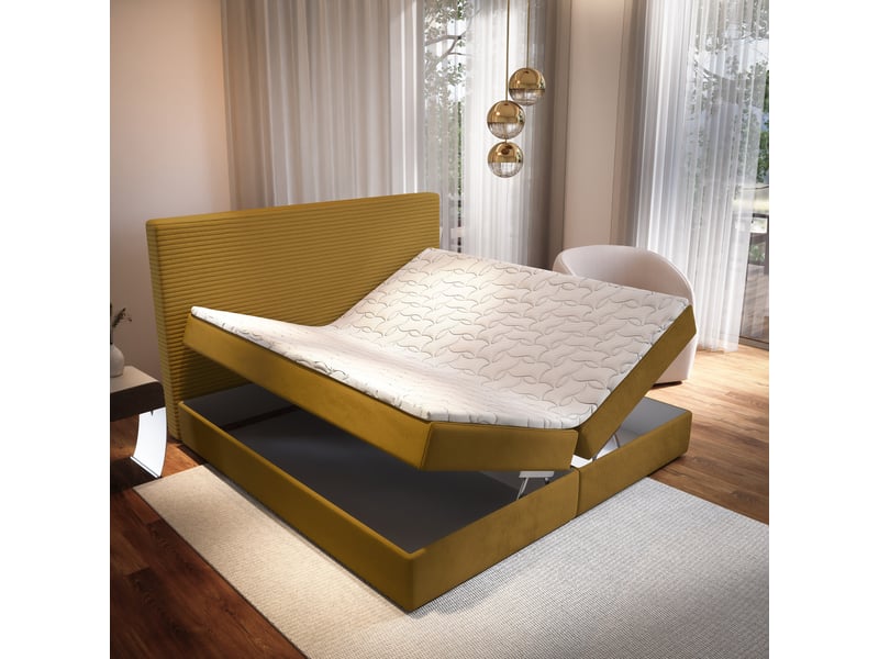  Boxspring giarro 200x200 cm, lit complet avec matelas, jaune  - Conforama C