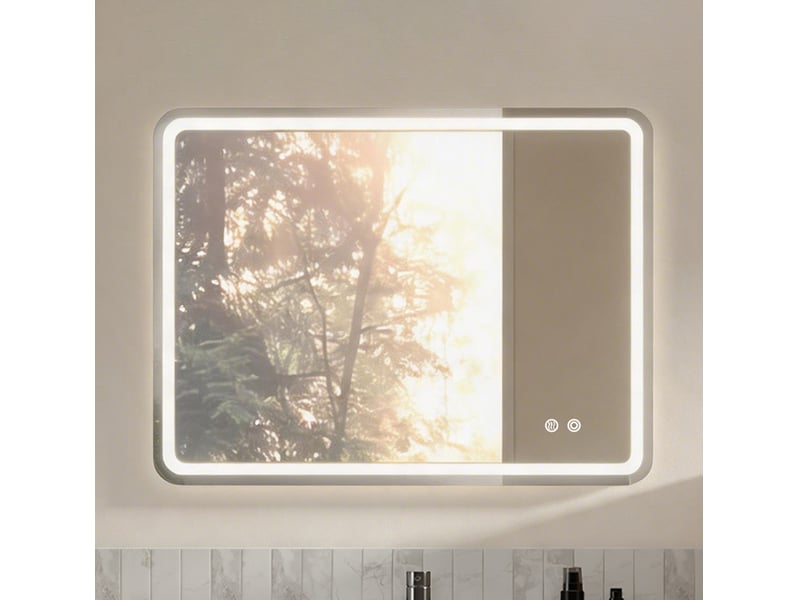  Miroir de salle de bains led 80x60 cm argenté, verre, éclairage réglable et fonction antibuée murale  - Conforama B