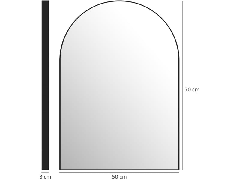  Miroir simple de salle de bain arqué, fixation murale, verre et cadre en aluminium noir, reflet net 50 × 70 cm  - Conforama E