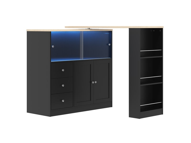  Îlot de cuisine extensible 172x40x96 cm avec rangements en mdf noir  - Conforama E