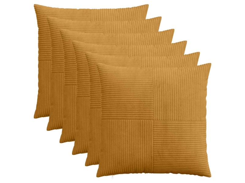  Lot de 6 housses de coussin almelo jaune 80 x 80 cm velours côtelé cf49888  - Conforama B