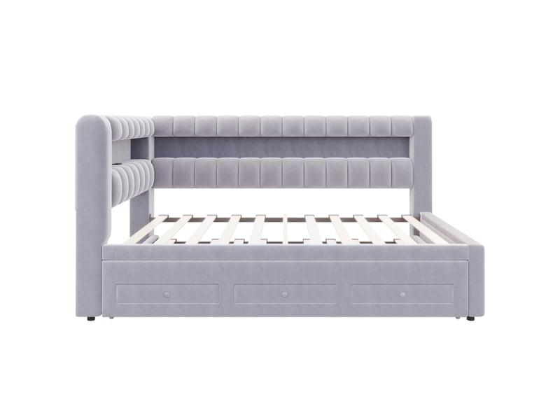 Lit banquette 90x190 cm gris clair avec lit gigogne, tiroir, led et usb - Conforama A