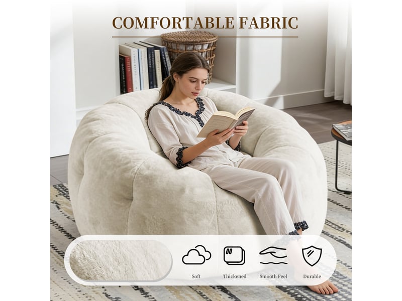  Pouf rond,120x130x72 cm,pour relaxation,tissu flanelle,blanc  - Conforama D