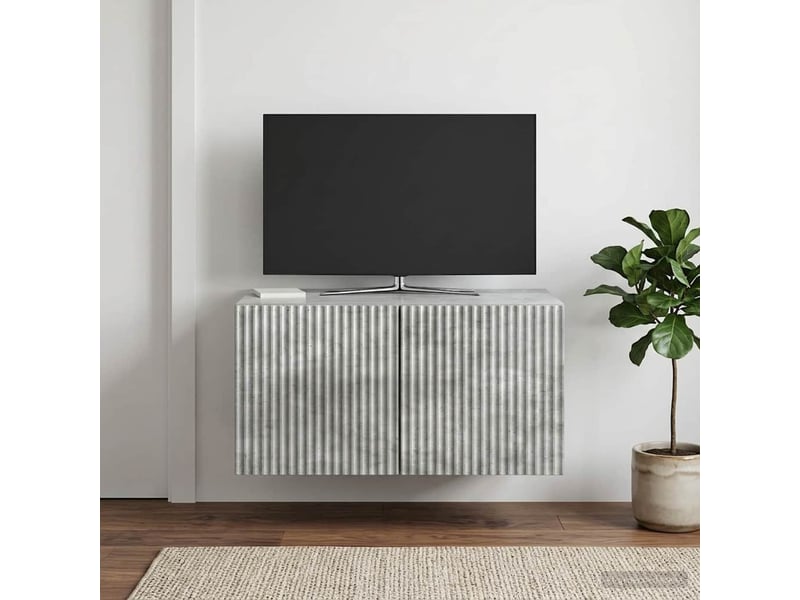  Meuble tv - banc tv - meuble de rangement mural 59,5 x 41 x 30 cm gris béton bois d'ingénierie  - Conforama D