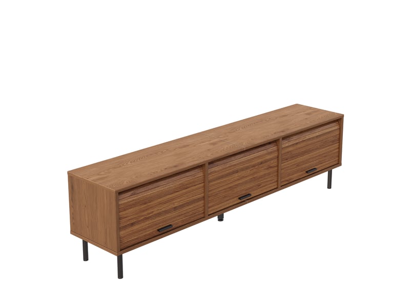  Meuble tv noyer 180 cm 3 portes coulissantes pieds métal noir banc tv pour salon  - Conforama E