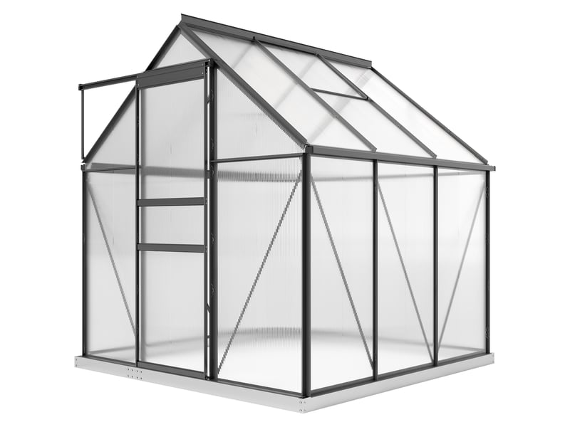  Serre en polycarbonate et aluminium avec porte à charnières et fenêtre de toit, 3,6 m², grise  - Conforama B