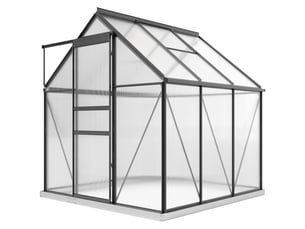 Serre en polycarbonate et aluminium avec porte à charnières et fenêtre de toit, 3,6 m², grise