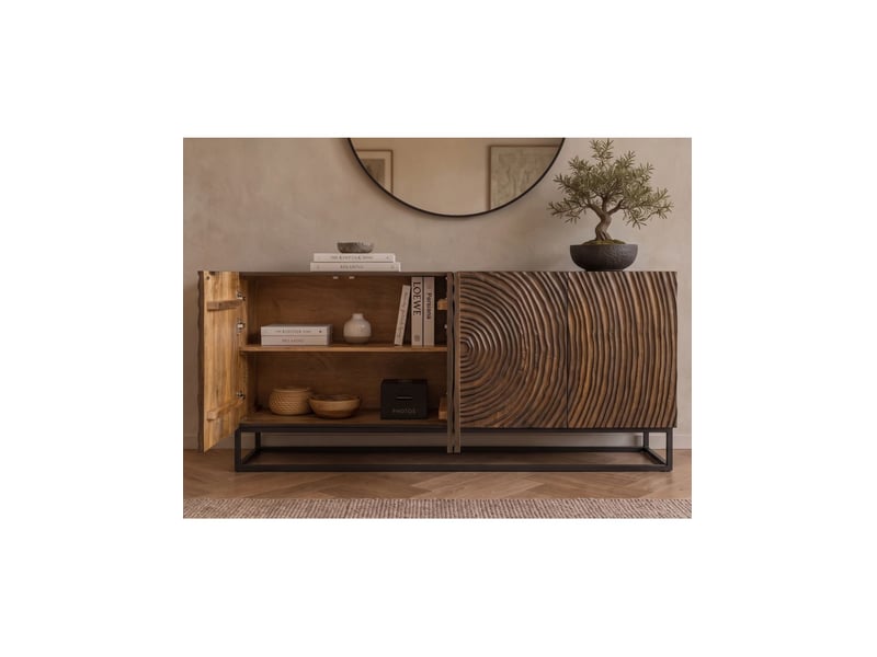  Buffet zenwood 160 cm en bois de manguier foncé – 4 portes sculptées, marron et noir  - Conforama D