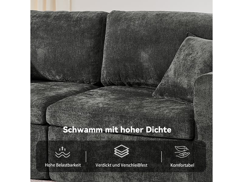 Canapé droit 2 places en tissu chenille noir avec rangement latéral et porte-gobelet intégré pour salon moderne  - Conforama R