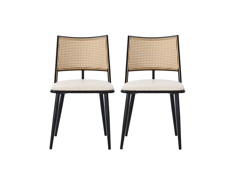  Lot de 2 chaises de salle à manger 46x48x80 cm en métal noir, assise en polyuréthane et dossier en rotin  - Conforama A