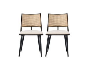 Lot de 2 chaises de salle à manger 46x48x80 cm en métal noir, assise en polyuréthane et dossier en rotin