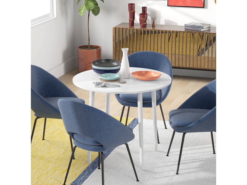  Table de salle à manger pliante 2 abattants, table ronde extensible pour 4 personnes, pieds en bois ø 89 x 73,5 cm, blanc  - Conforama C