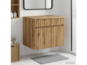 Cabinet salle de bain mural, meuble de rangement chêne artisanal shl6691