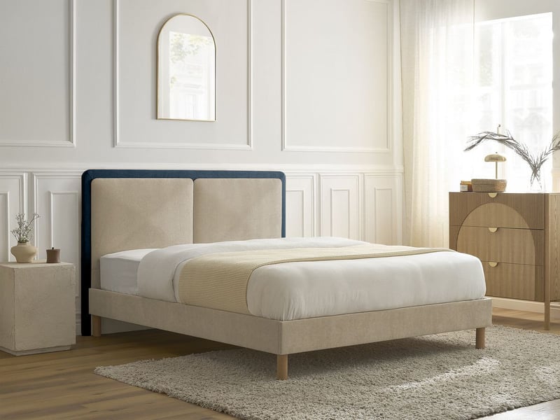  Bobochic lit mara tissu texturé bicolore avec lattes massives bleu 160x200 MARA - Conforama D