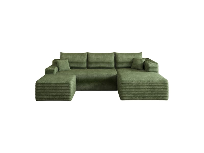 Canapé d’angle vert 4 places en velours côtelé, canapé en l de 241 cm avec méridienne et assise profonde pour le salon - Conforama A