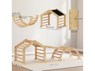 Structure d'escalade intérieure 9 en 1, 100 x 52,5 x 48 cm, bois naturel, avec toboggan et tableau