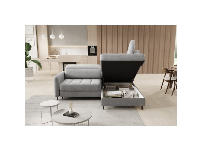  Canapé d'angle droit convertible barnea 208 cm gris clair avec rangement  - Conforama C