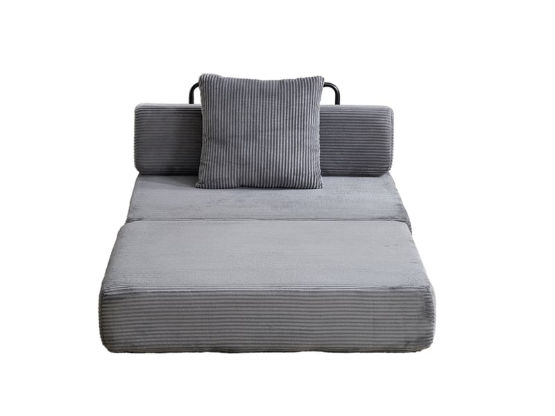 Canapé convertible au sol 1 place pliable avec coussin et accoudoirs en velours côtelé gris foncé  - Conforama A