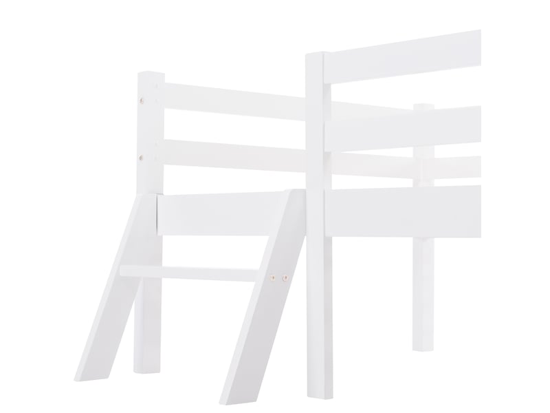 Lit 90x200cm, lit enfant avec échelle et tiroir, pin + mdf, protection, blanc, sans matelas - Conforama D