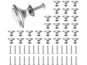 Lot de 30 boutons ronds en acier inoxydable argenté, poignées ovales pour armoires, portes et cuisine avec 30 vis