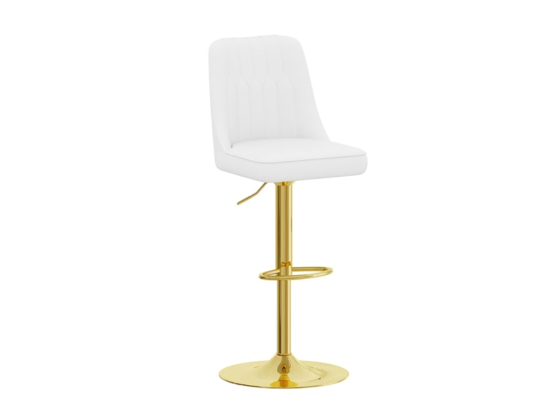 Tabouret de bar lot de 2 pivotant 360° à hauteur réglable avec dossier capitonné en simili cuir blanc et métal doré - Conforama A