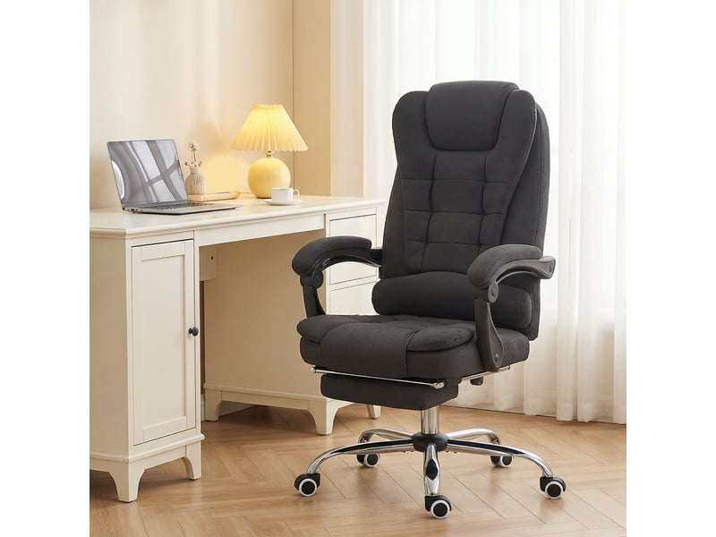  Fauteuil de bureau massant et chauffant, chaise de bureau, lin (100% polyester), 65x70x119cm, noir  - Conforama C