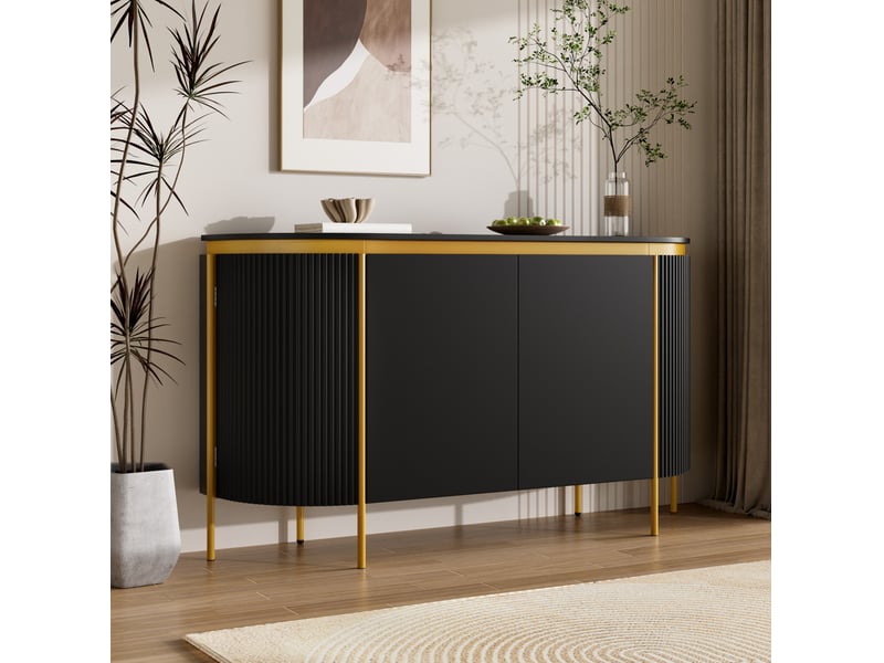  Buffet modenvie ovale 140 x 38 x 80 cm 4 portes mdf noir pieds en fer  - Conforama B
