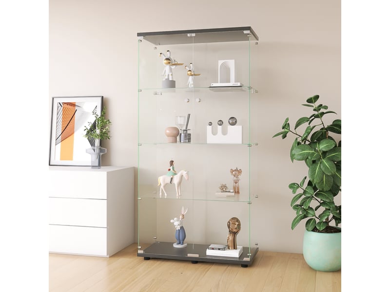  Vitrine en verre–vitrine armoire pour collection–4 niveaux– 2 portes–serrure de sécurité–verre trempé–80×36×164cm–noir  - Conforama B