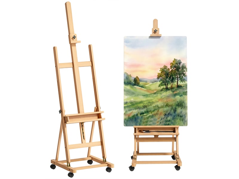  Chevalet d'artiste sur roulettes pliable en bois de hêtre pour toiles à jusqu'à peindre 118 cm bois naturel  - Conforama B
