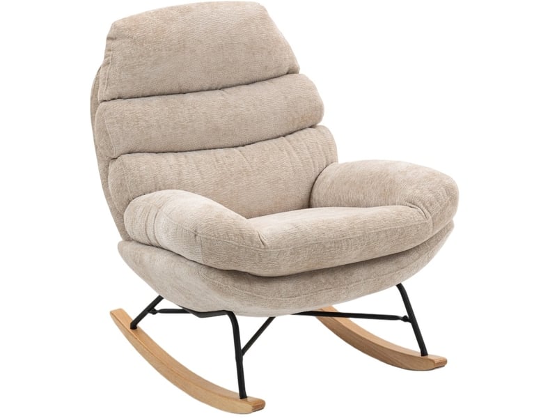  Rocking-chair rembourré avec dossier haut, mousse 13 cm et patins antidérapants, en polyester blanc crème  - Conforama A