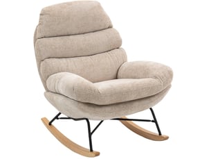 Rocking-chair rembourré avec dossier haut, mousse 13 cm et patins antidérapants, en polyester blanc crème
