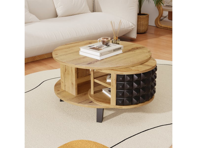  Table basse ronde naturel - 80x85,2 cm panneau de particules table basse naturel - Conforama D