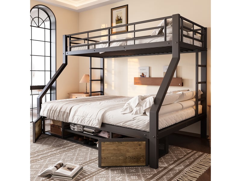  Lit superposé 140x200(90x200) cm coloris noir métal lit enfant noir - Conforama D