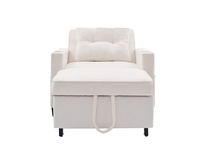  Fauteuil convertible 3 en 1 avec dossier réglable, port usb, porte-gobelets et poche latérale en bois métal blanc  - Conforama A