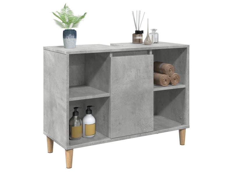  Meuble salle de bain rangement, commode gris béton 80x33x60cm bois d'ingénierie shl7470  - Conforama D