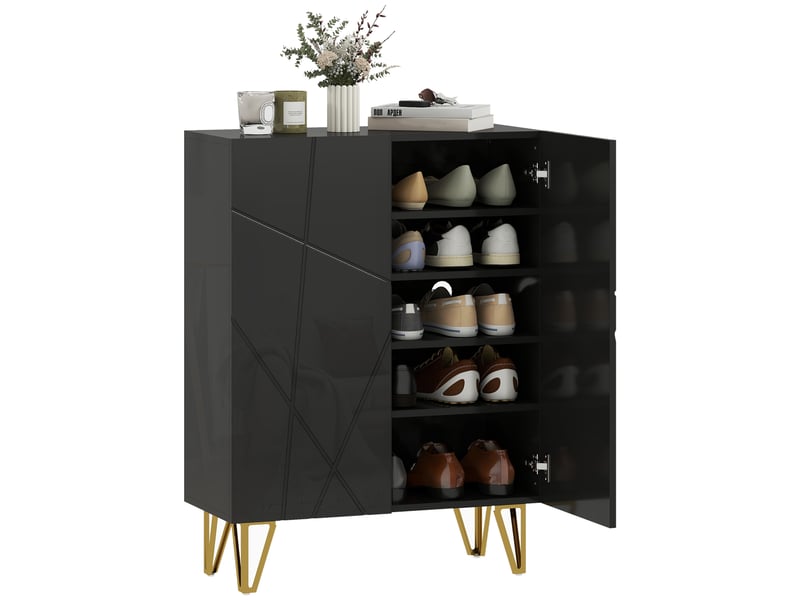  Meuble à chaussures à 2 portes, étagère à chaussures, rangement pour chaussures avec 3 étagères réglables, 72 x 31,5 x 95 cm, noir  - Conforama A