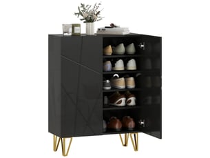 Meuble à chaussures à 2 portes, étagère à chaussures, rangement pour chaussures avec 3 étagères réglables, 72 x 31,5 x 95 cm, noir