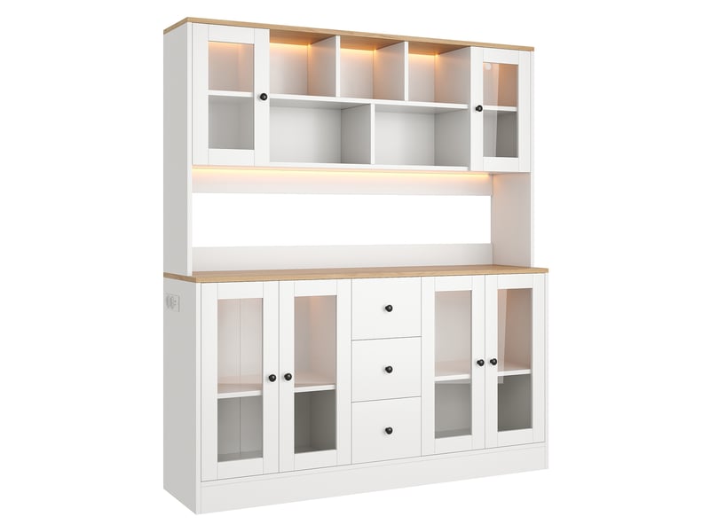  Meuble de cuisine muvano, buffet haut de cuisine avec led, blanc et décor bois, 150 × 40 × 173 cm  - Conforama A