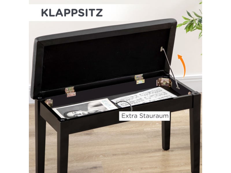 Banquette de piano réglable en hauteur avec rangement, coussin similicuir noir, 75 x 35 x 49 cm - Conforama D