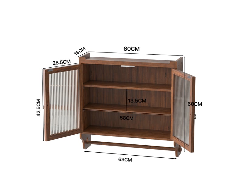  Armoire murale de portes vitrées 63x18x60cm, meuble de cuisine, porte-serviettes, mdf marron  - Conforama C