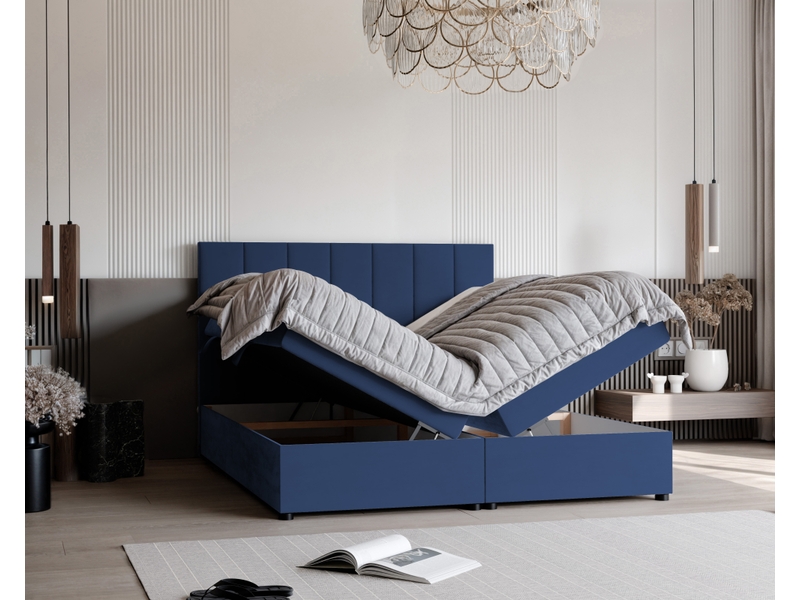 Lit coffre zelto - 200x200 cm - avec matelas et surmatelas - velours dense - bleu marine ZELTO - Conforama C