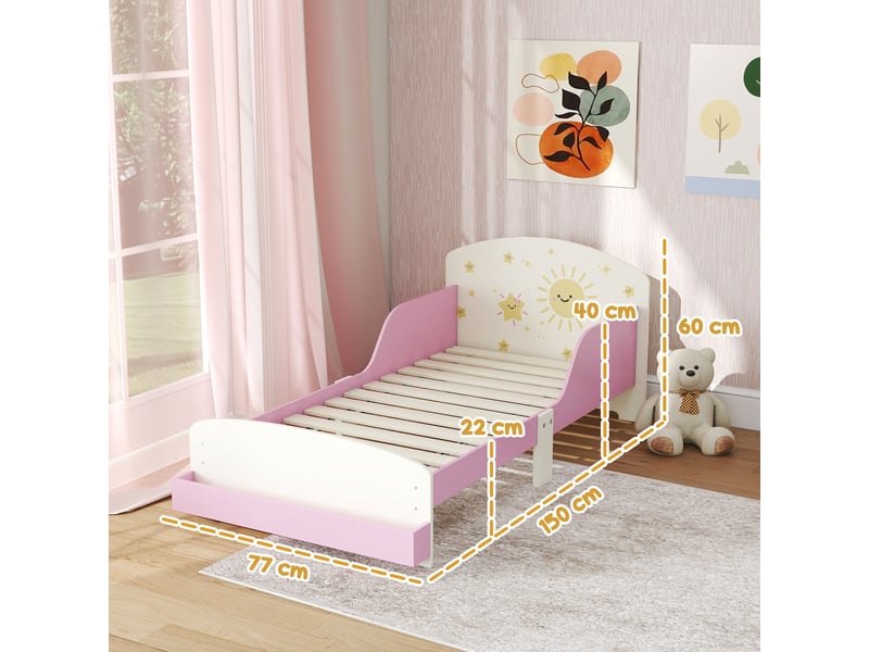  Lit enfant 70x140 cm rose avec rangement, lit de transition 3 à 8 ans en bois avec barrières  - Conforama E