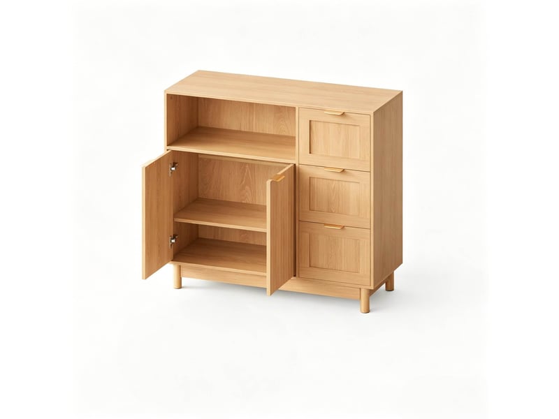  Sideboard 90 x 35 x 80 cm couleur bois, mdf et panneau de particules, rangement avec tiroirs et portes  - Conforama A