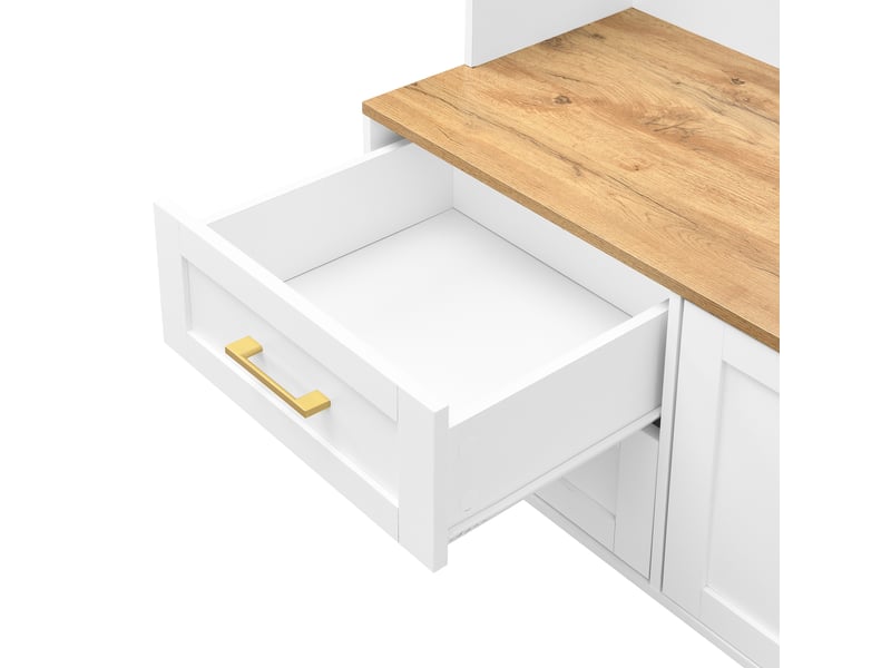  Vestiaire d'entrée avec led miroir crochets et tiroirs mdf blanc et bois 120x40x187 cm GL1101W - Conforama D
