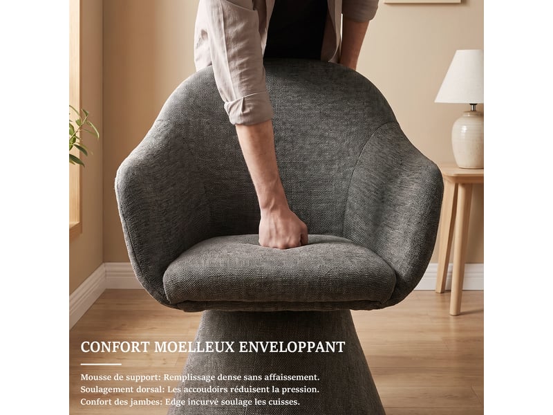  Chaise de salle à manger pivotante 360° design cocon – goeurvant, tissu effet lin, rembourré, gris anthracite  - Conforama E