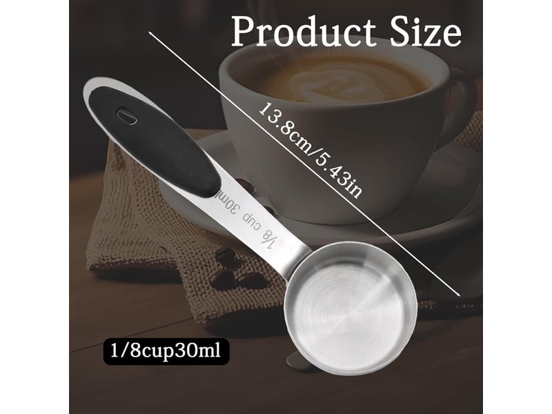  Tasse à mesurer de 30 ml (18 tasse), 2 cuillères doseuses à café en acier inoxydable, tasse à mesurer à café en métal avec poignée en silicone noir  - Conforama C