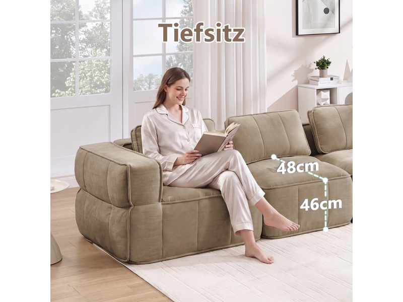  Canapé modulable, canapé 3 places, pour salon, en tissu, pour intérieur, mobilier pour espace de vie  - Conforama W