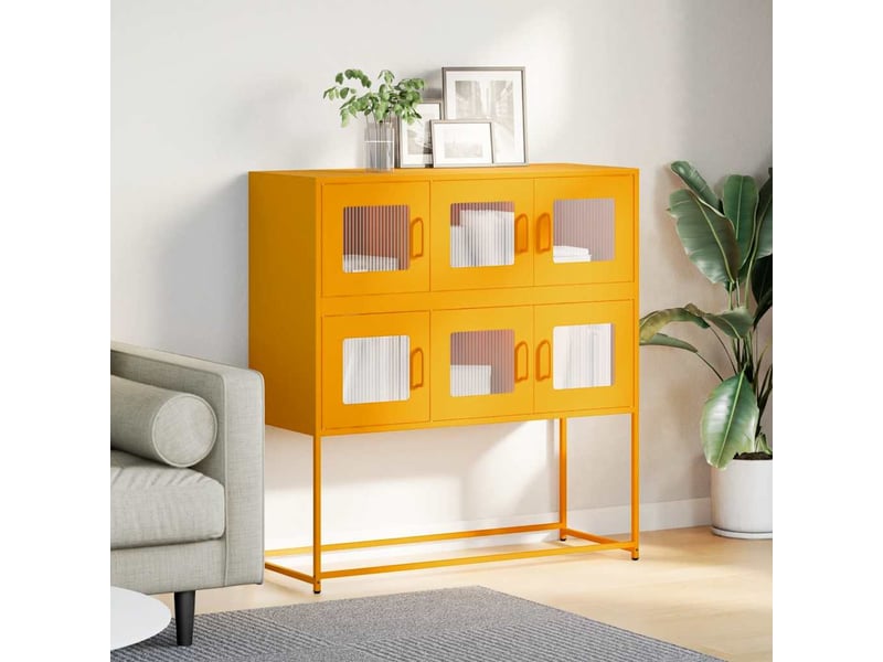  Buffet - bahut - meuble de rangement jaune moutarde 100,5x39x107 cm acier laminé à froid  - Conforama C