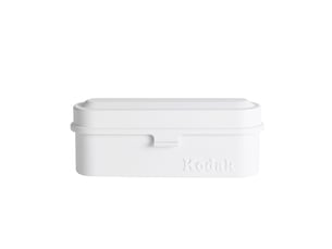 Kodak film case (135) - boîtier compact en acier pour 5 rouleaux de film 135 mm, capot amovible, design années 70, protection poussière et humidité - blanc