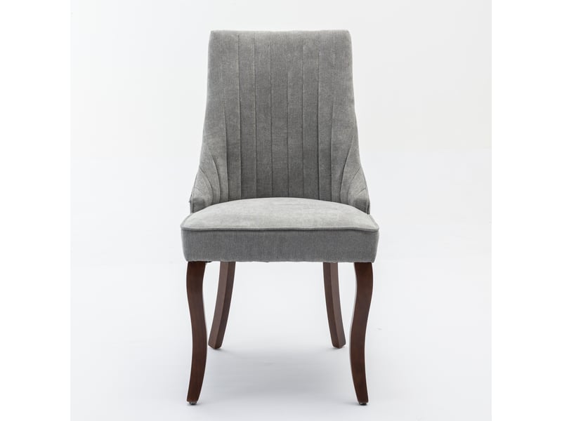  Lot de 2 chaises de salle à manger en tissu gris, dossier capitonné, pieds bois courbés  - Conforama A